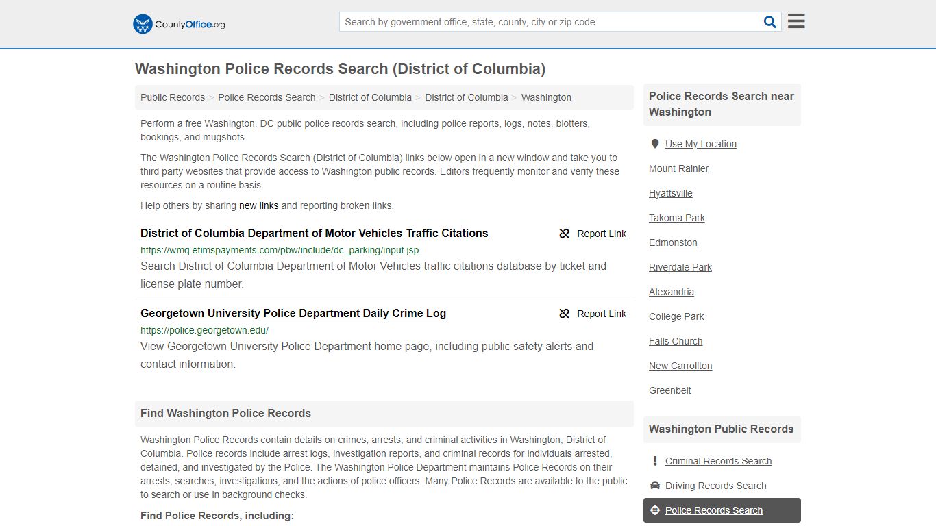 Police Records Search - Washington, DC (Accidents & Arrest Records)